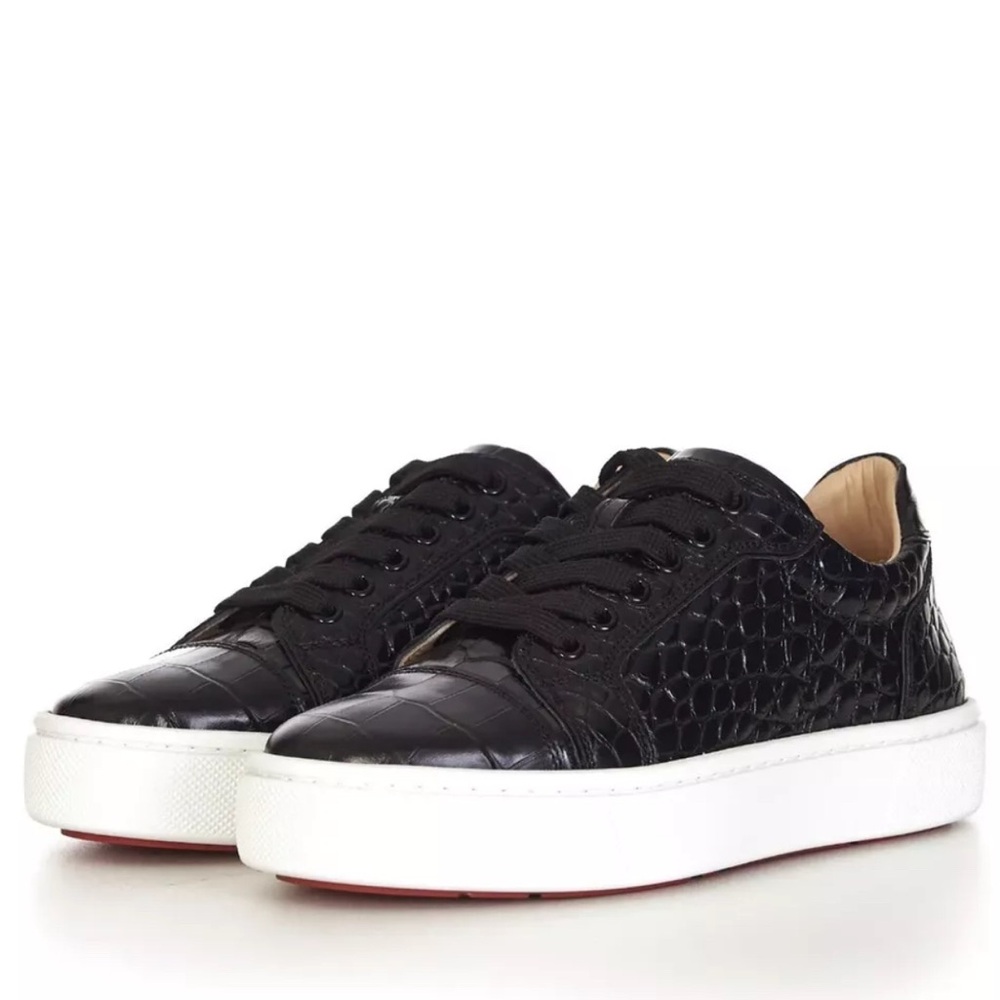 Christian Louboutin black patent leather vierrissima flat sneakers